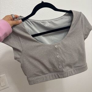 ALO Yoga Light Gray Ribbed Crop Top